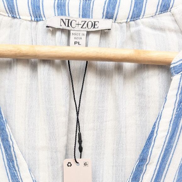 NWT NIC+ZOE Blue Double Gauze Mixed Stripe A-line Midi Dress, size PL - Picture 4 of 9